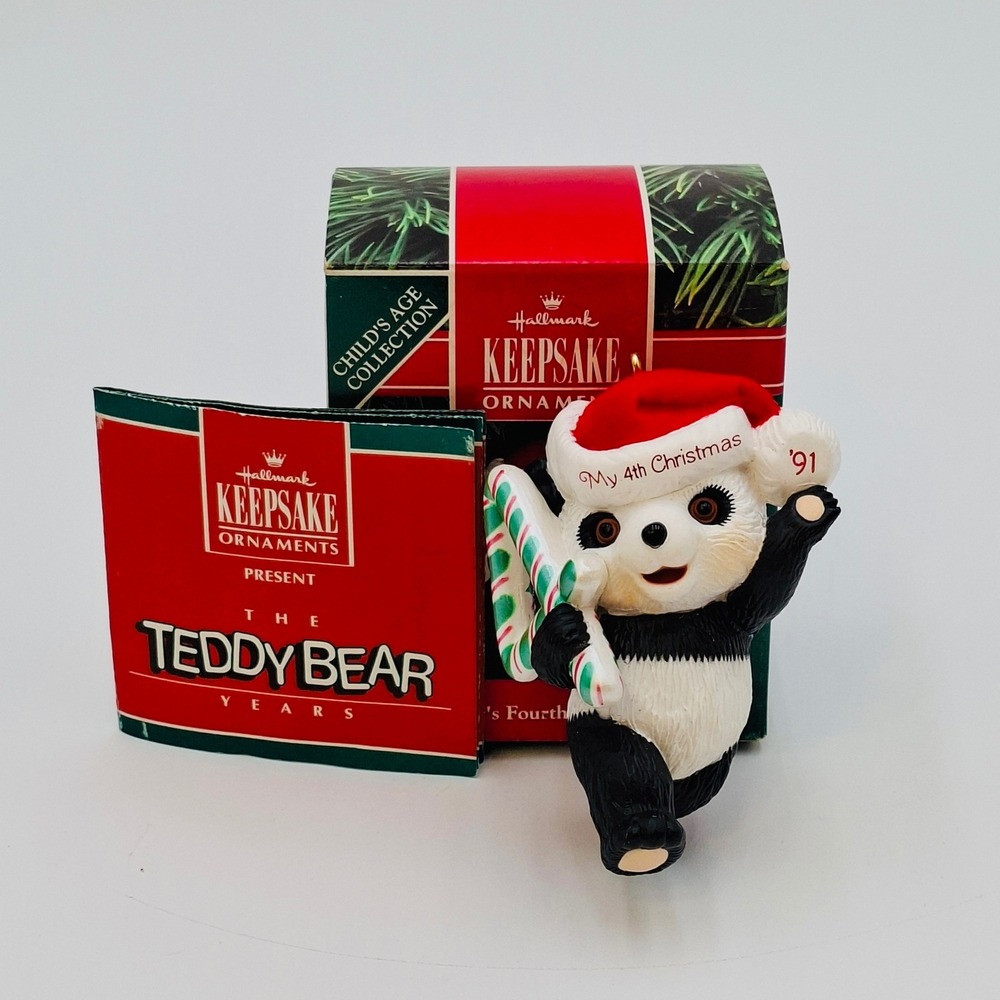 VTG Hallmark Keepsake Ornament #1991 CHILD'S FOURTH CHRISTMAS Panda Teddy Bear